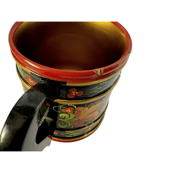 Vtg Russian Lacquerware Khokhloma Folk Art Mug Wild Beries Hand-Painted - Picture 5 of 6